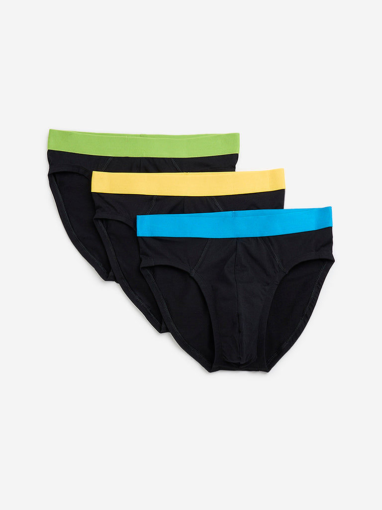 WES Lounge Black Cotton Blend Briefs - Pack of 3