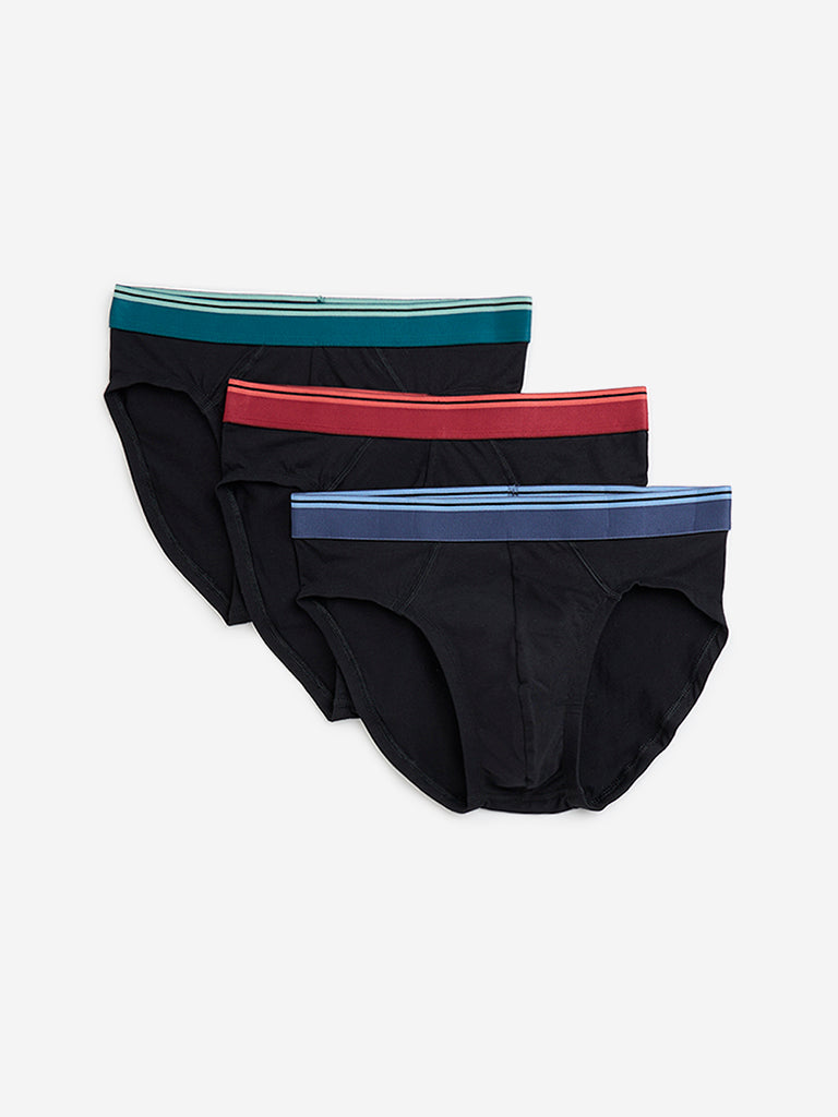 WES Lounge Black Cotton Blend Briefs - Pack of 3