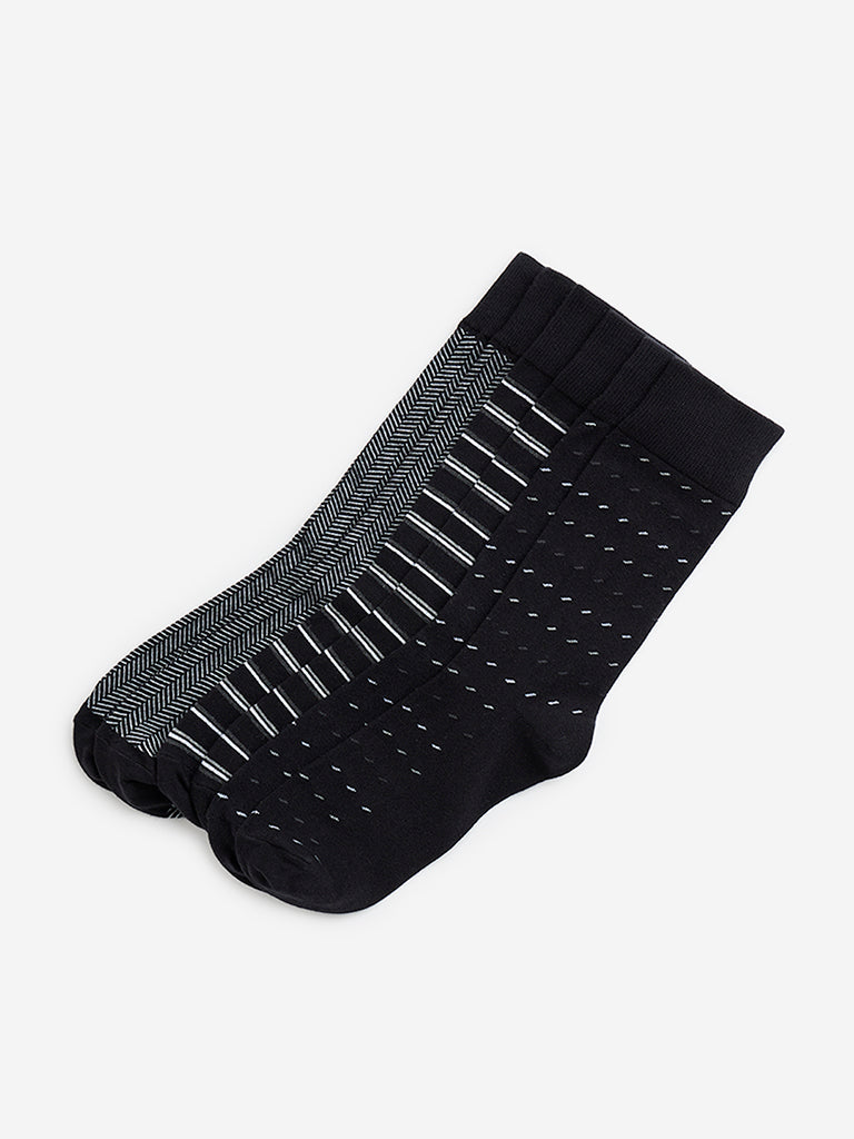 WES Lounge Black Full-Length Cotton Socks - Pack of 3