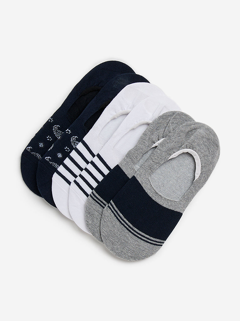 WES Lounge Navy Printed Cotton Socks - Pack of 3