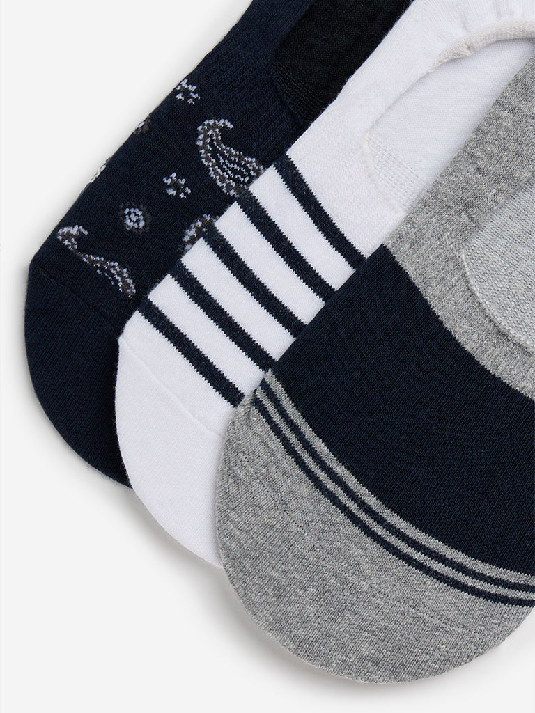 WES Lounge Navy Printed Cotton Socks - Pack of 3