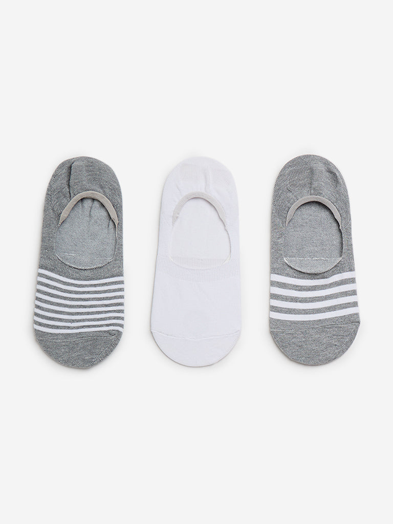 WES Lounge Grey Striped Cotton Socks - Pack of 3