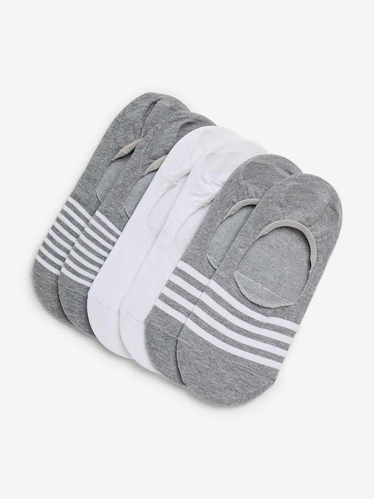 WES Lounge Grey Striped Cotton Socks - Pack of 3