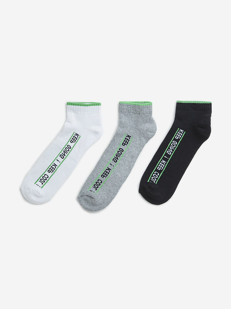 WES Lounge Grey Ankle Length Cotton Blend Socks - Pack of 3