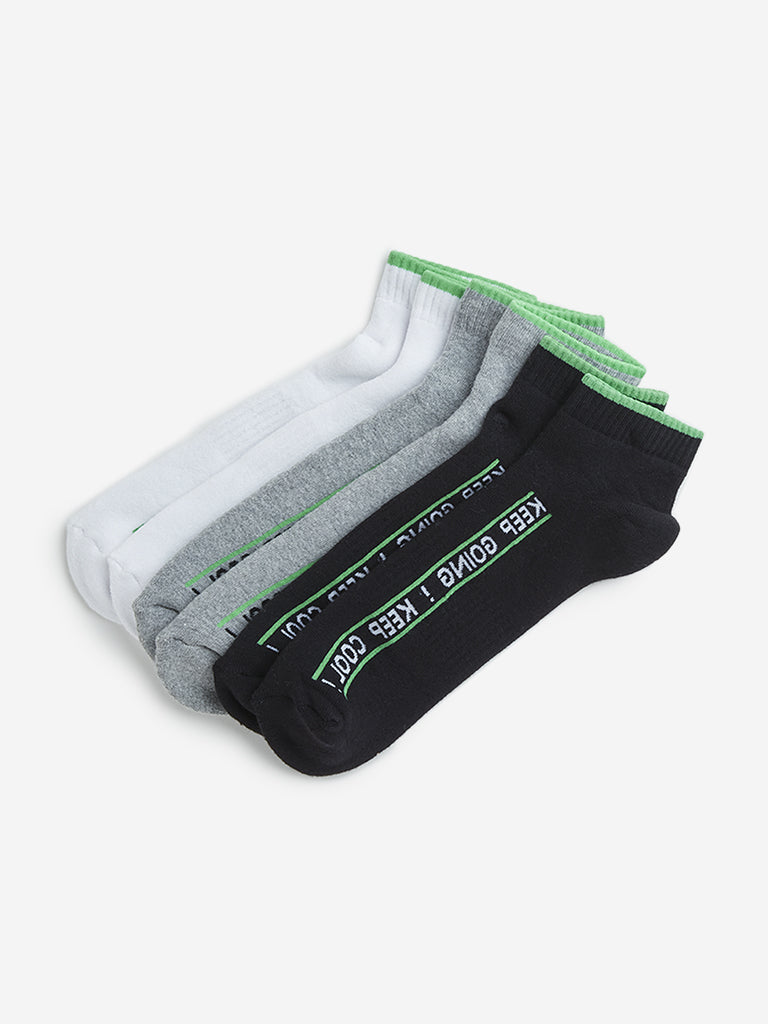 WES Lounge Grey Ankle Length Cotton Blend Socks - Pack of 3