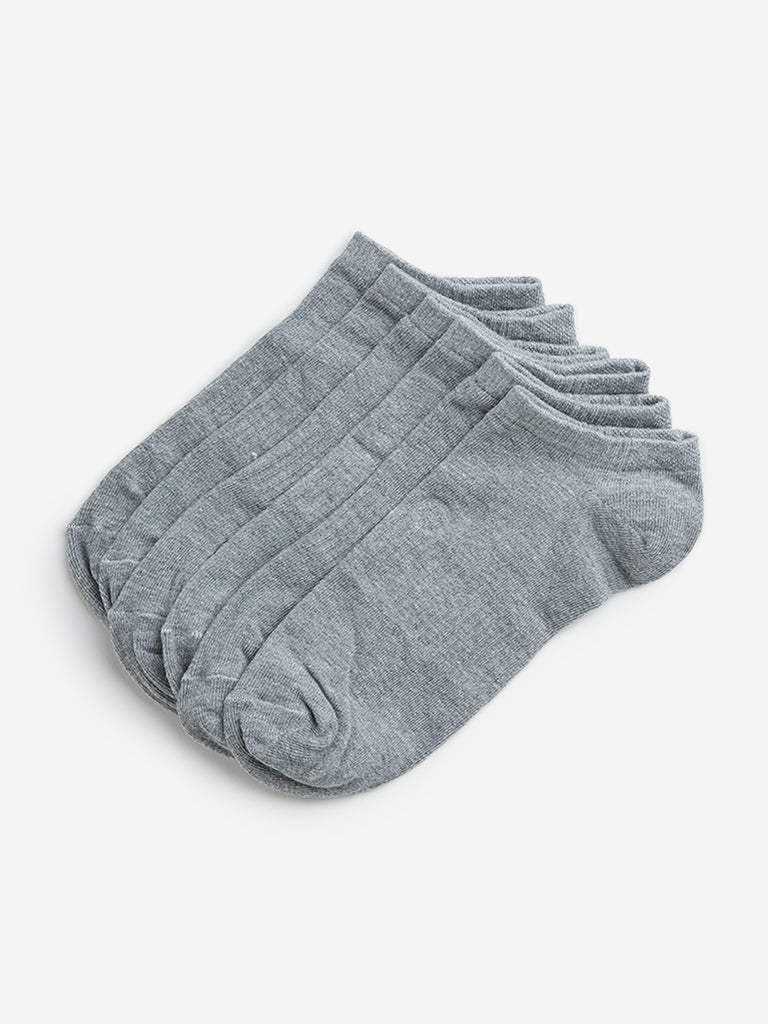 WES Lounge Grey Ankle Length Cotton Blend Socks - Pack of 3