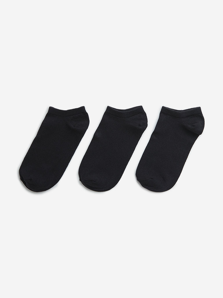 WES Lounge Black Ankle Length Cotton Blend Socks- Pack of 3