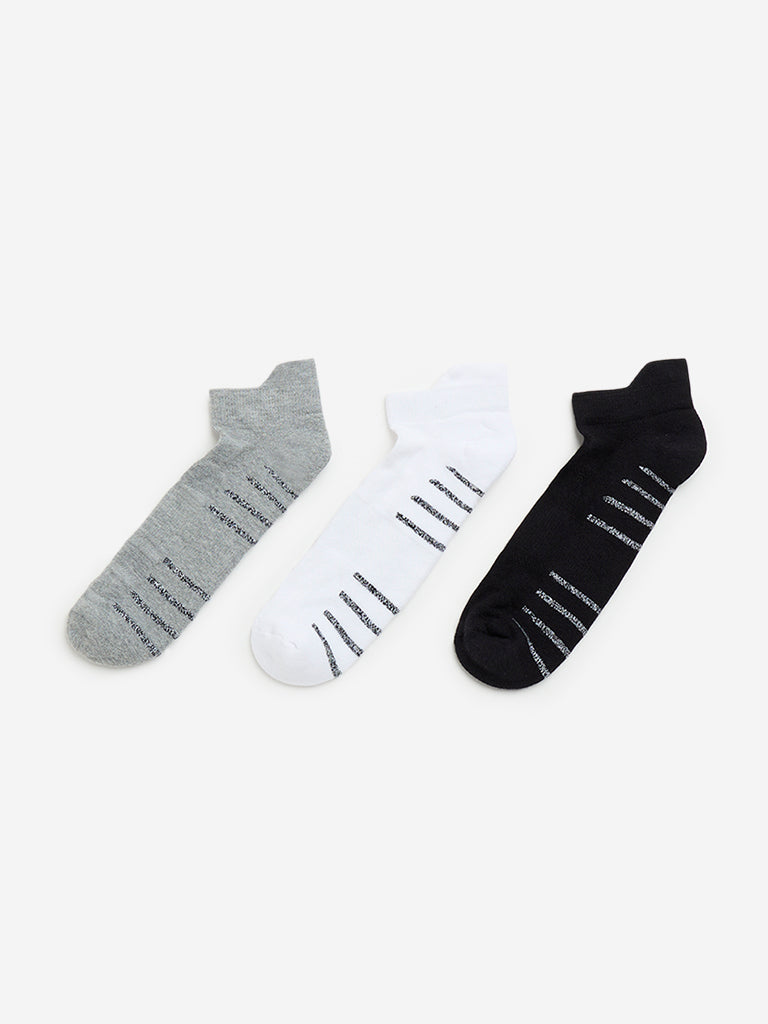 WES Lounge Grey Ankle Length Cotton Blend Socks - Pack of 3