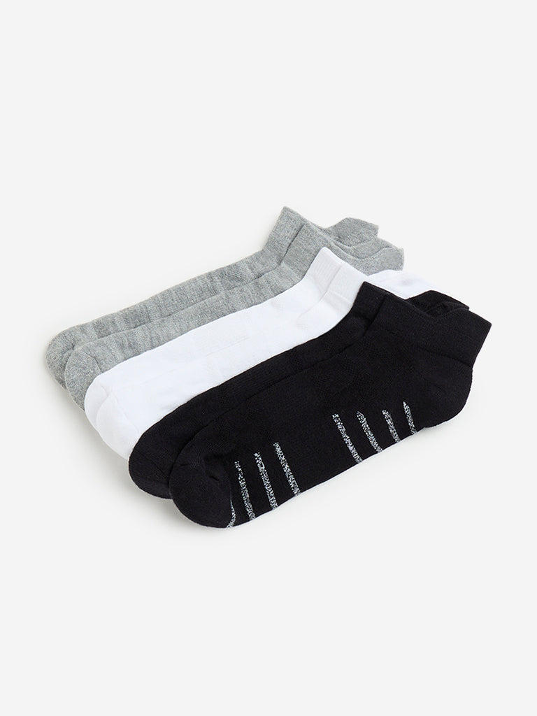 WES Lounge Grey Ankle Length Cotton Blend Socks - Pack of 3