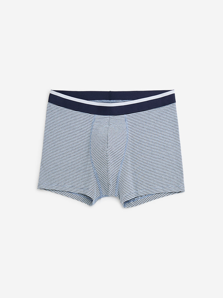 WES Lounge Blue Striped Cotton Blend Trunks - Pack of 3