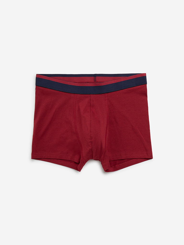 WES Lounge Red Printed Cotton Blend Trunks - Pack of 3