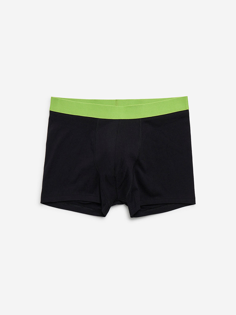 WES Lounge Black Solid Cotton Blend Trunks - Pack of 3