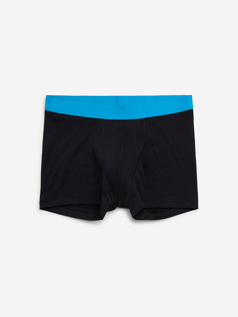 WES Lounge Black Solid Cotton Blend Trunks - Pack of 3