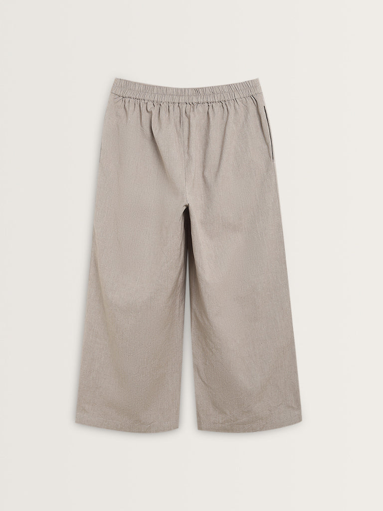 Utsa Beige High-Rise Straight Cotton Pants