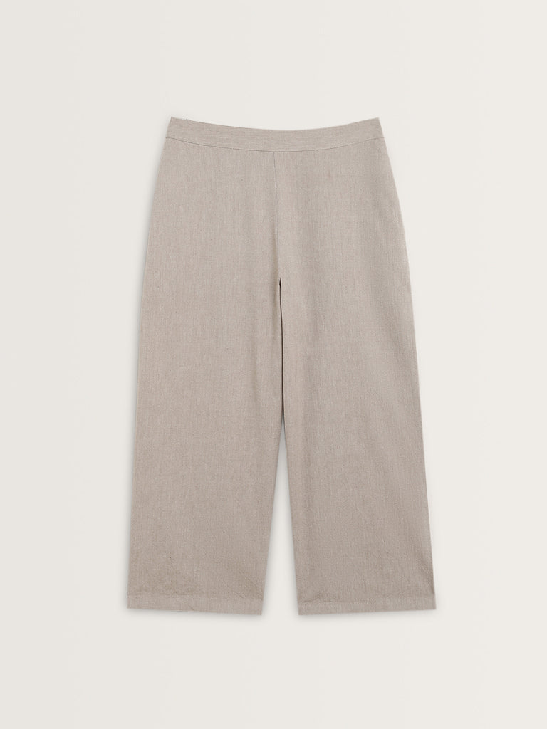 Utsa Beige High-Rise Straight Cotton Pants