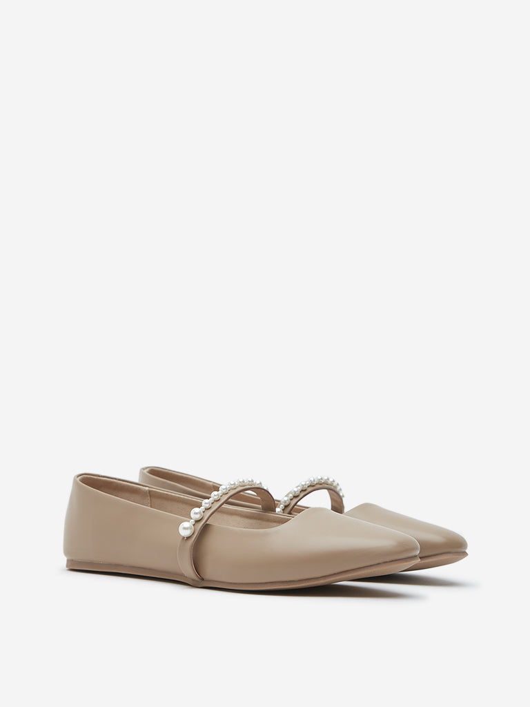 LUNA BLU Taupe Pearlescent Mary Jane Shoes