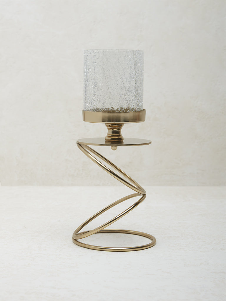 Westside Home Gold Textured Glass Ring Candle Stand-Small