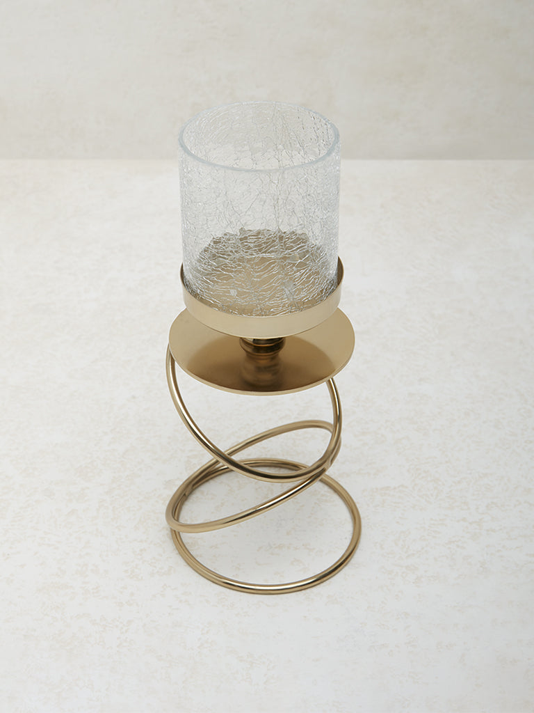 Westside Home Gold Textured Glass Ring Candle Stand-Small