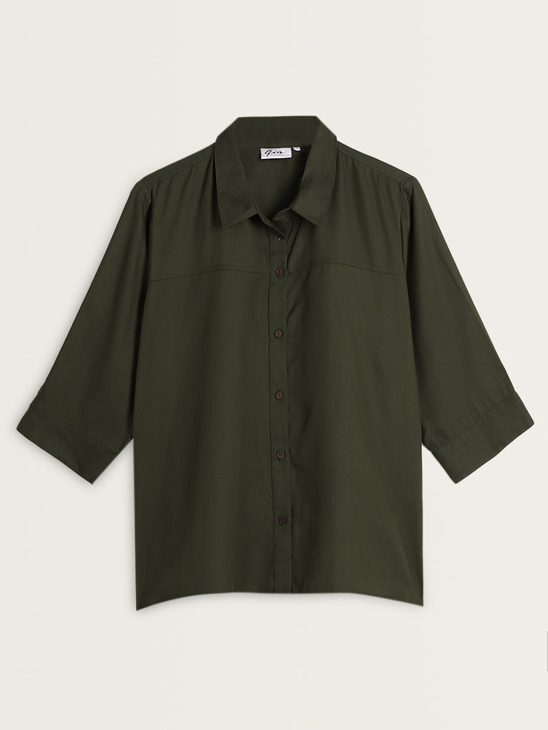 Gia Olive Collared Shirt