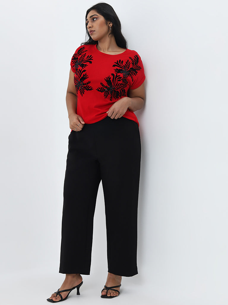 Gia Red Floral Printed Cotton T-Shirt