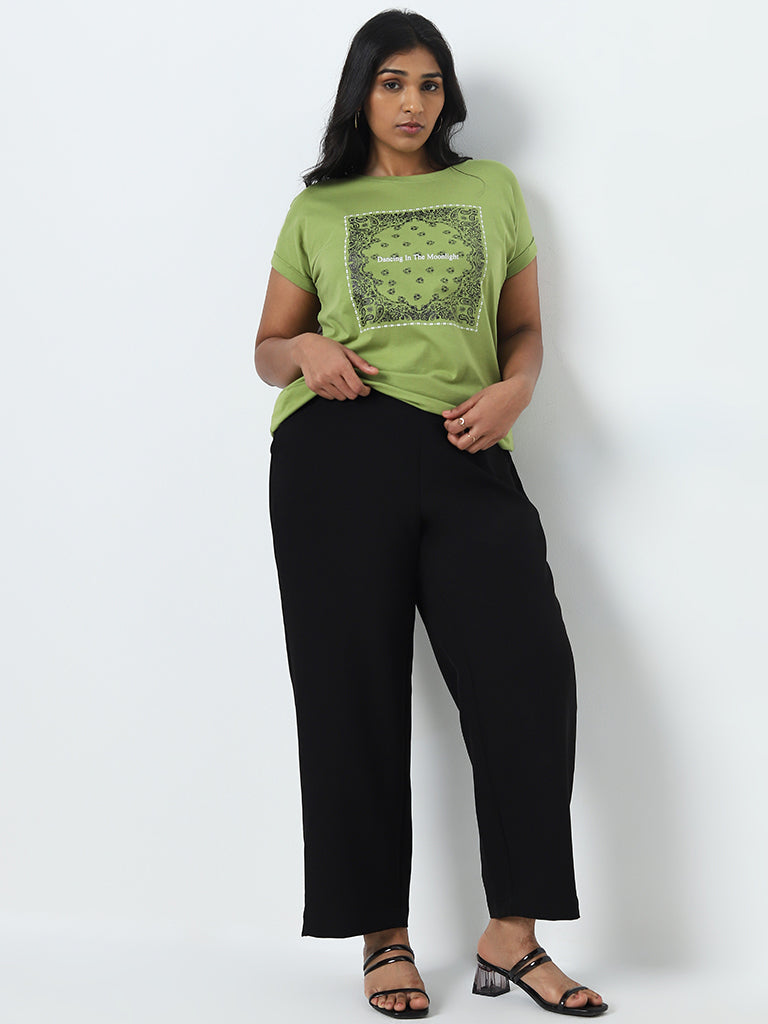 Gia Green Text Printed T-Shirt