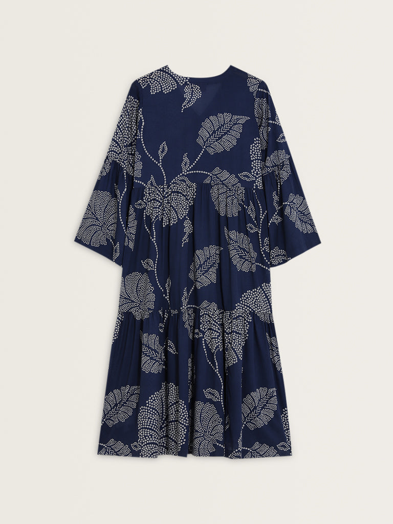 Utsa Blue Bandhani Printed A-Line Dress