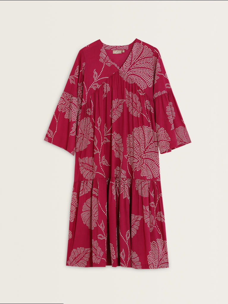 Utsa Pink Bandhani Print A-Line Dress