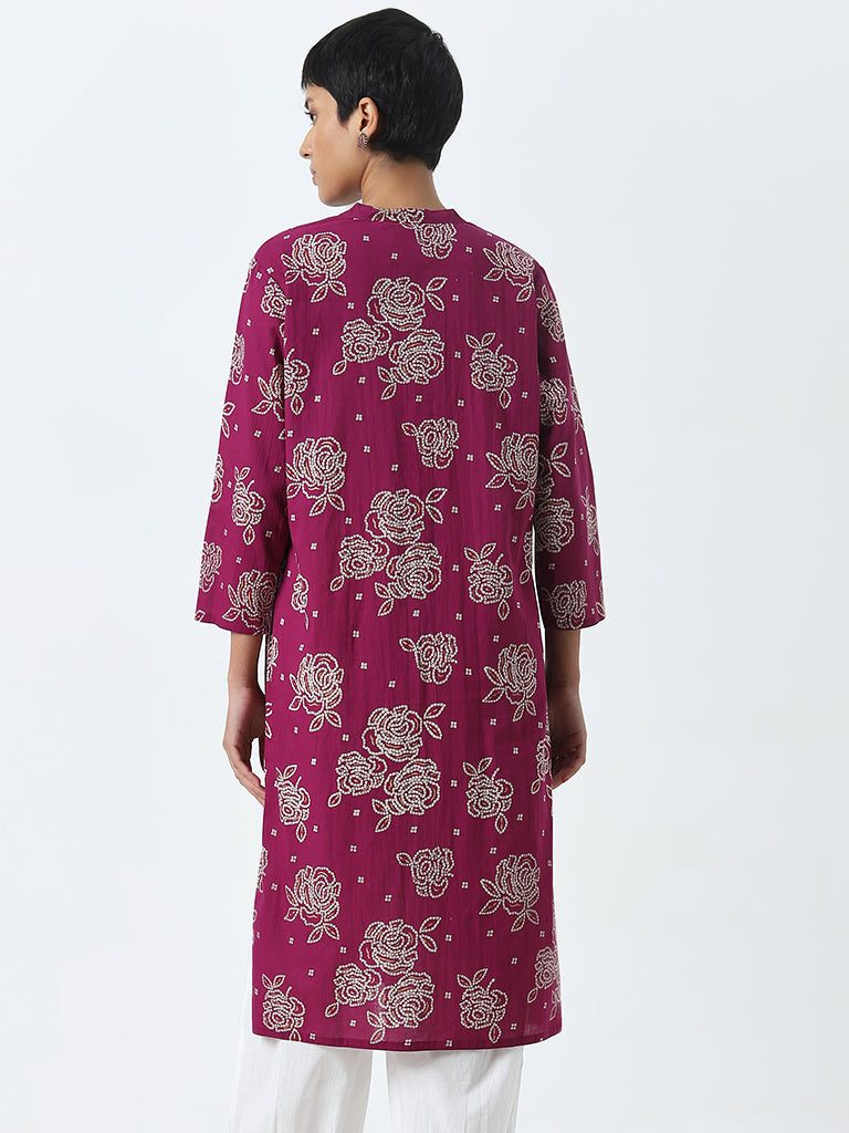 Utsa Wine Bandhani Printed Straight Cotton Kurta