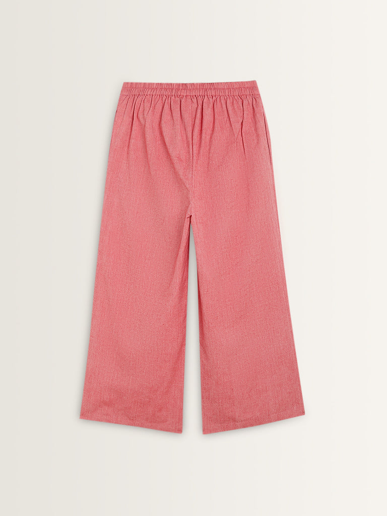 Utsa Light Pink High-Rise Straight Cotton Pants