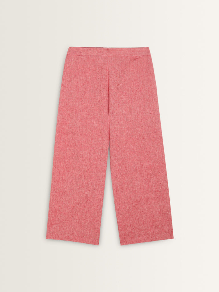 Utsa Light Pink High-Rise Straight Cotton Pants