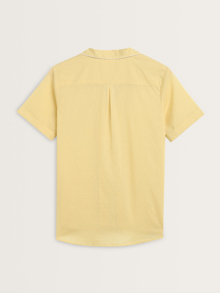 Wunderlove Yellow Textured Cotton Shirt with Shorts Set