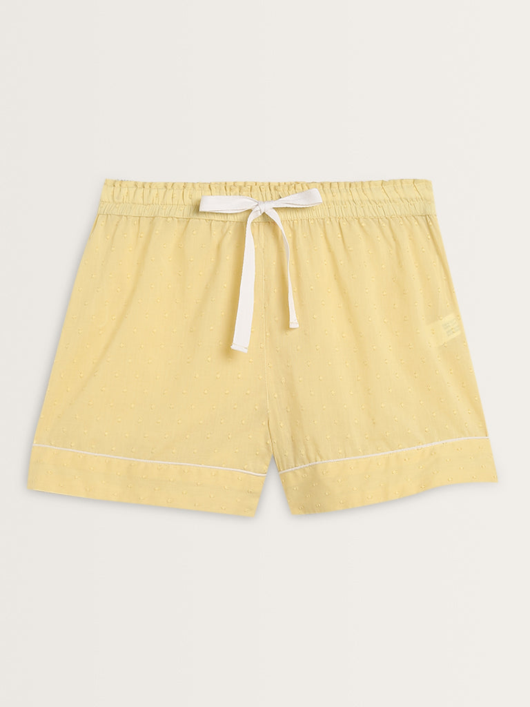 Wunderlove Yellow Textured Cotton Shirt with Shorts Set