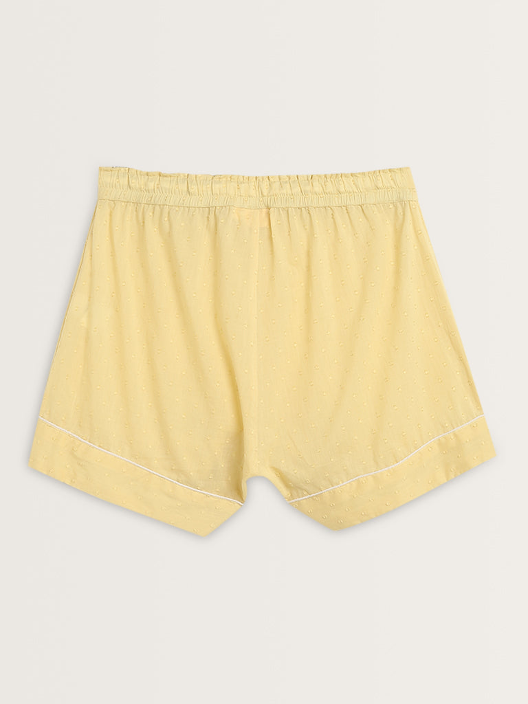 Wunderlove Yellow Textured Cotton Shirt with Shorts Set