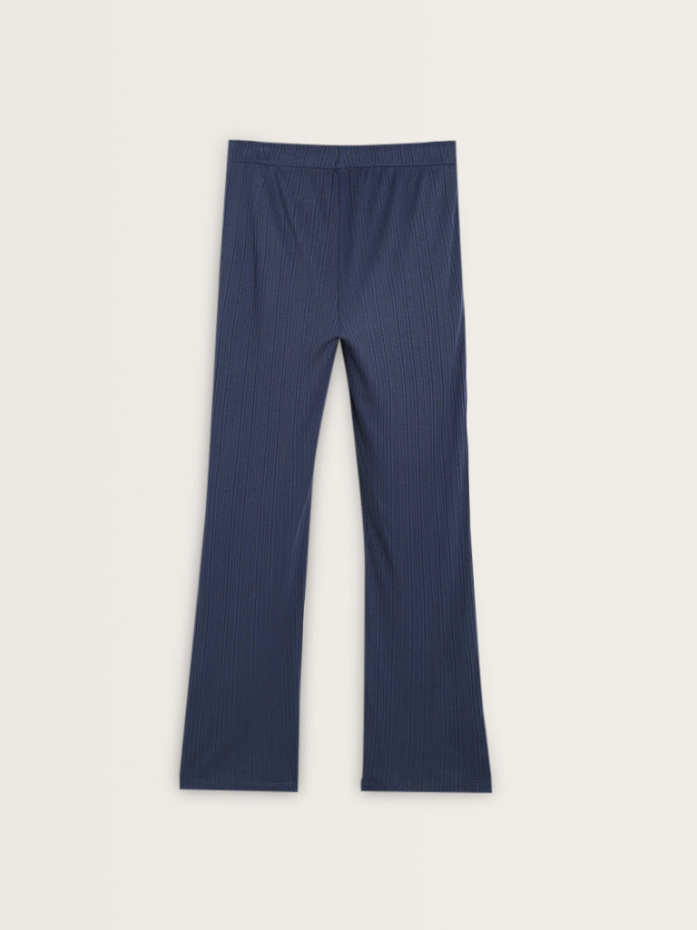 Wunderlove Blue Ribbed High-Rise Pants