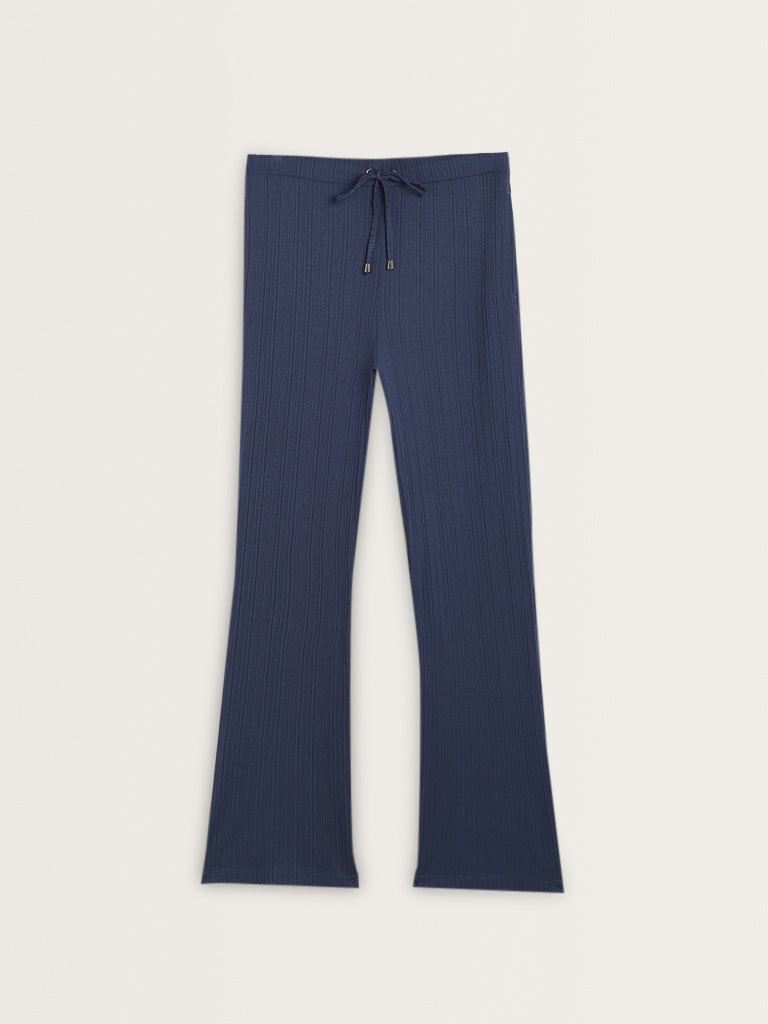 Wunderlove Blue Ribbed High-Rise Pants