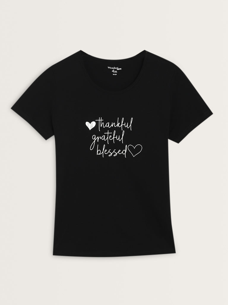 Wunderlove Black Text Printed Cotton T-Shirt