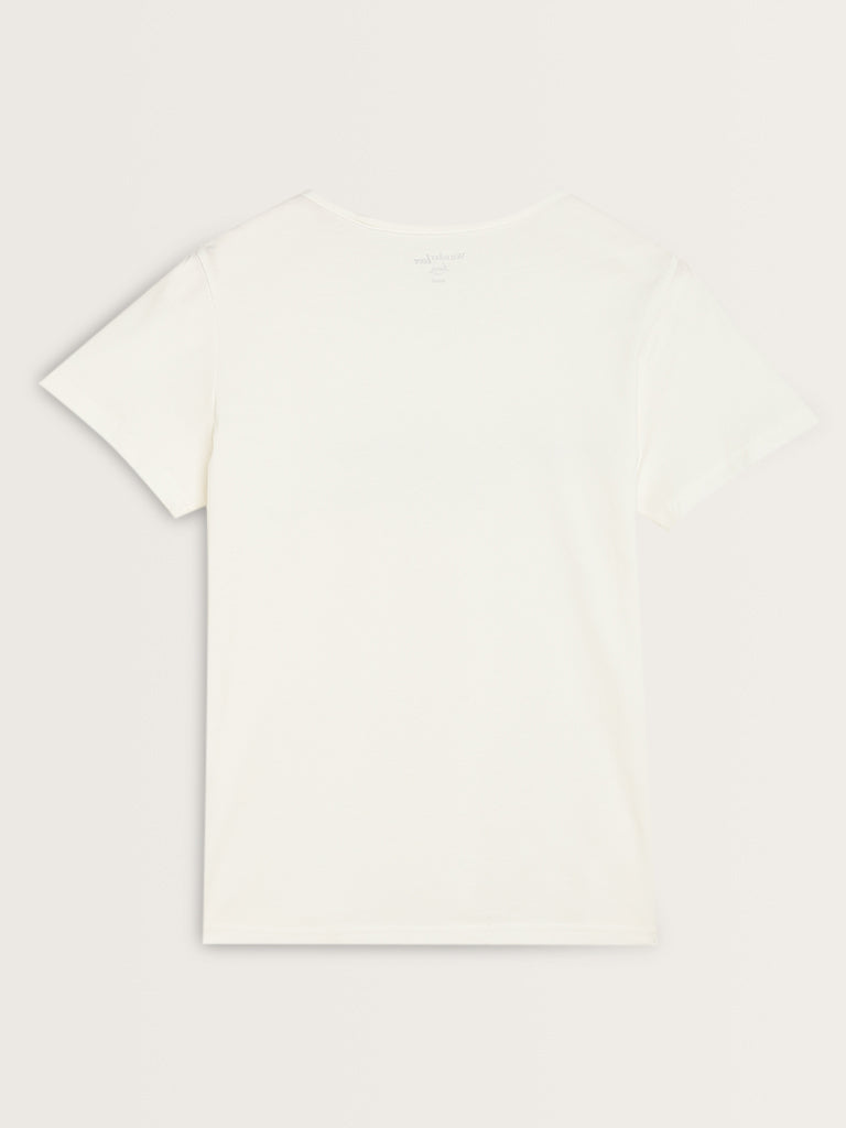 Wunderlove Off-White Text Printed Cotton T-Shirt