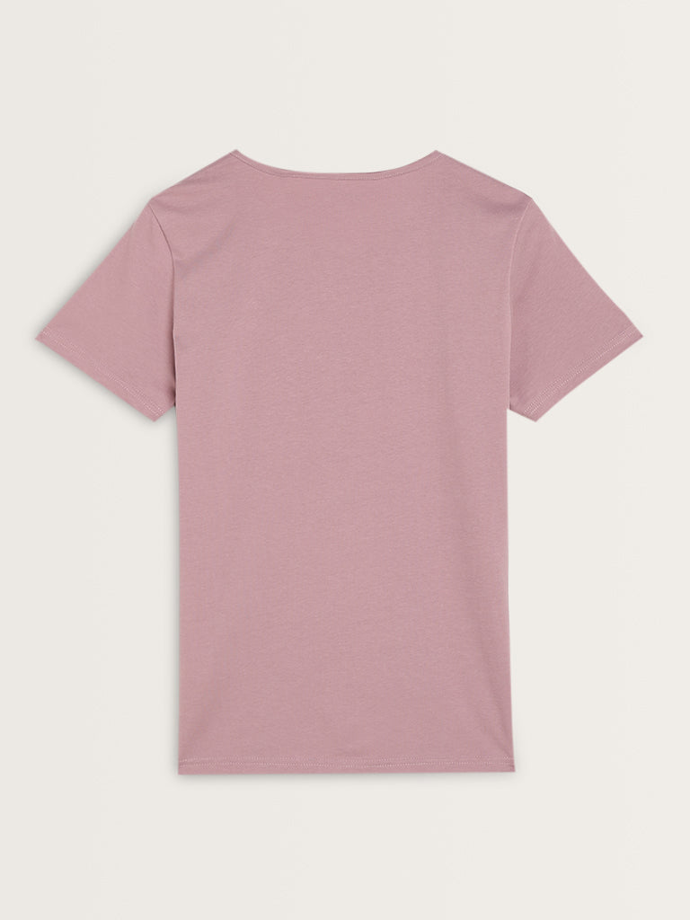 Wunderlove Dusty Pink Text Printed Slogan Cotton Top