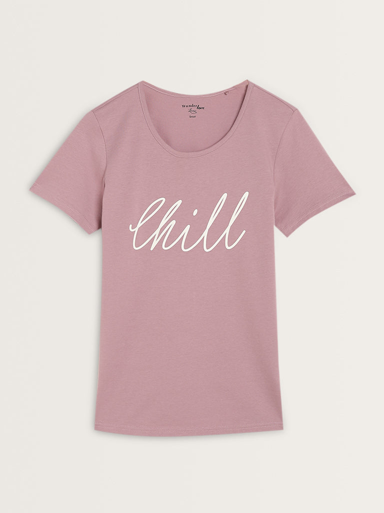 Wunderlove Dusty Pink Text Printed Slogan Cotton Top