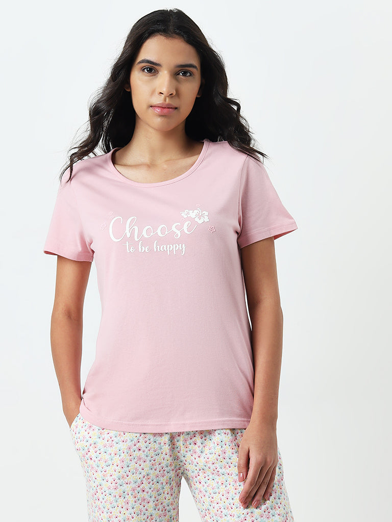 Wunderlove Pink Slogan Cotton Top