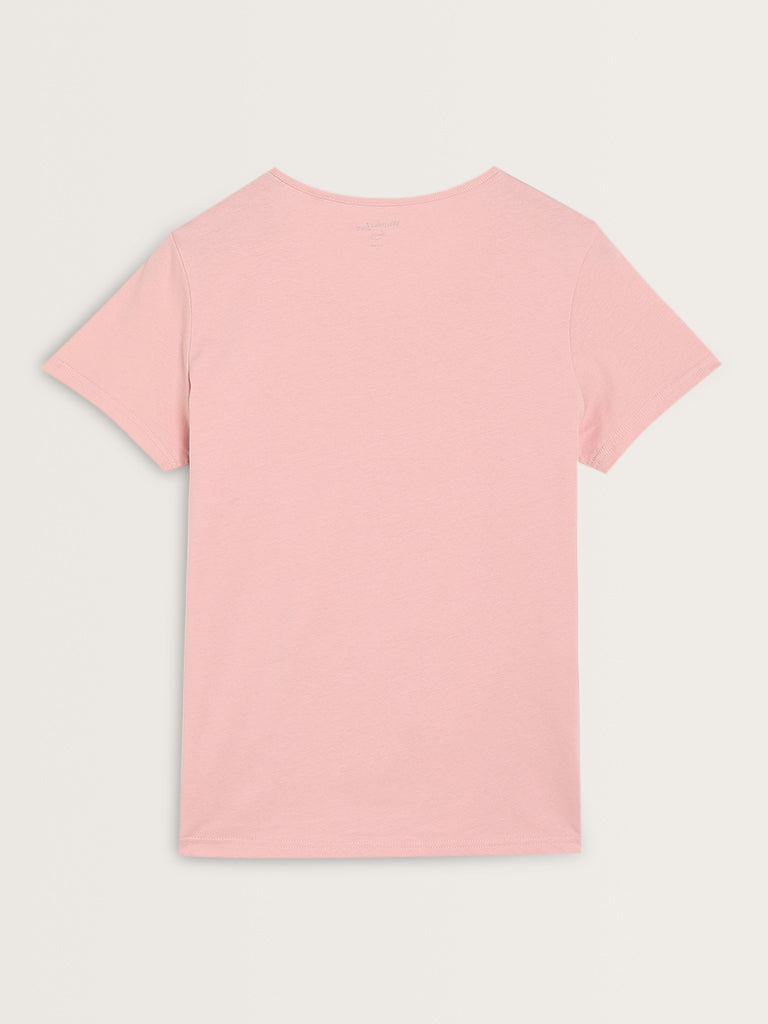 Wunderlove Pink Slogan Cotton Top