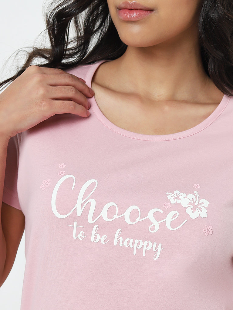 Wunderlove Pink Slogan Cotton Top