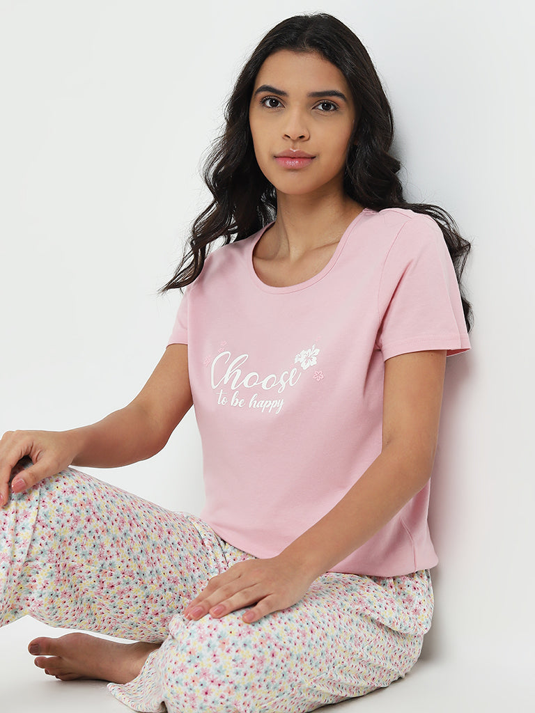 Wunderlove Pink Slogan Cotton Top