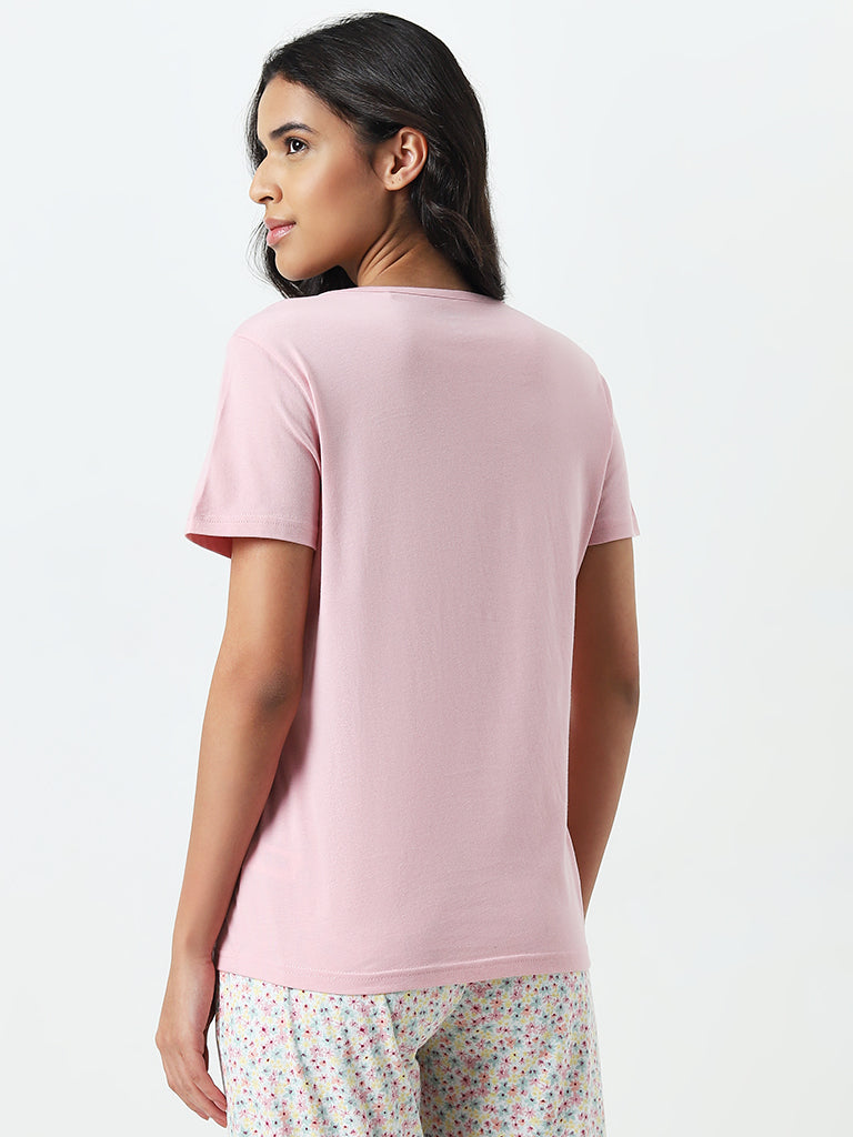 Wunderlove Pink Slogan Cotton Top