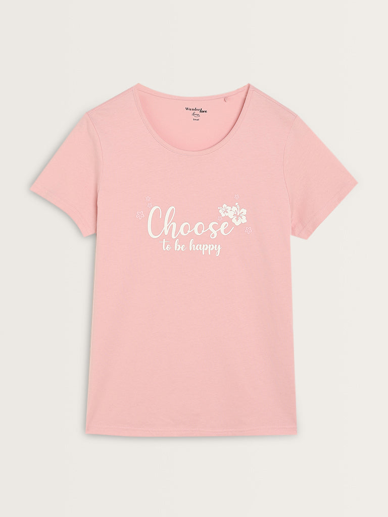 Wunderlove Pink Slogan Cotton Top