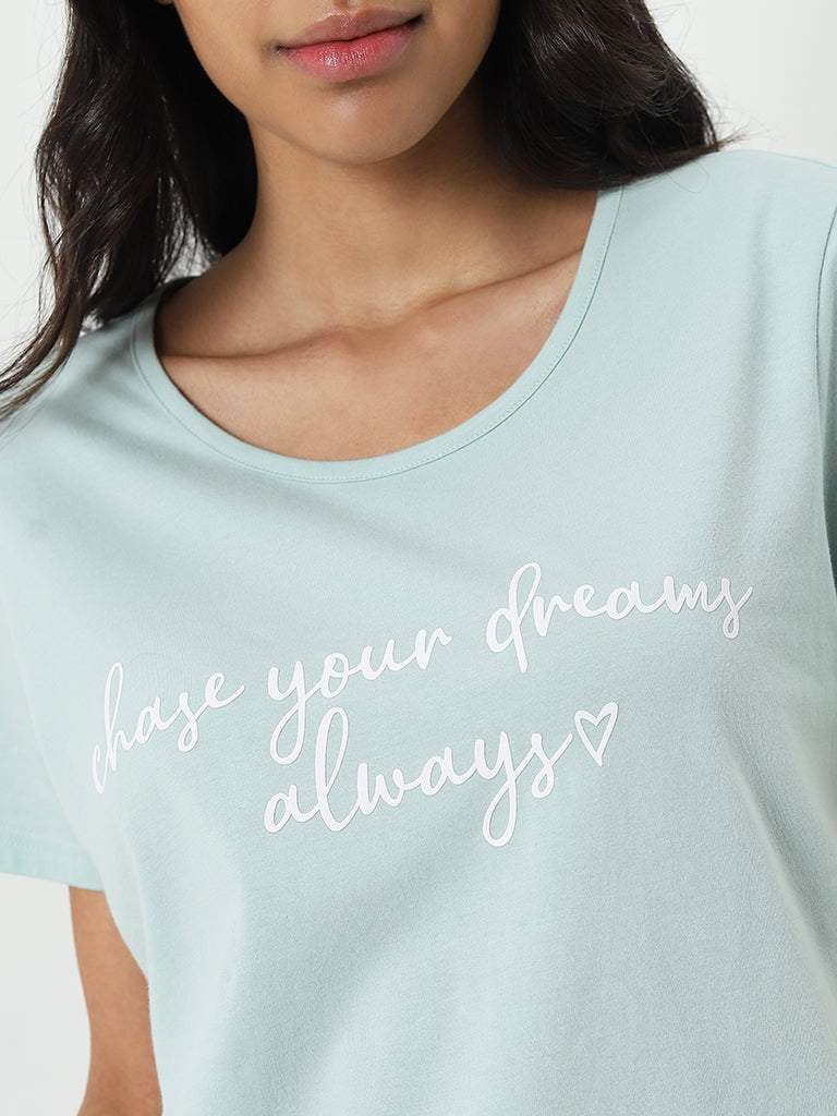 Wunderlove Sage Printed Slogan Cotton Top