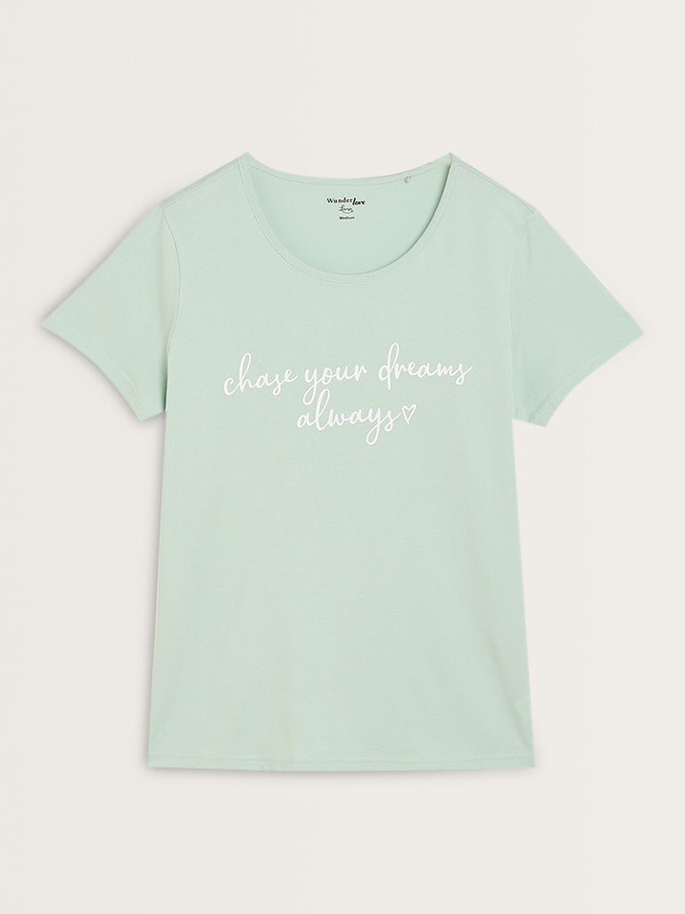 Wunderlove Sage Printed Slogan Cotton Top