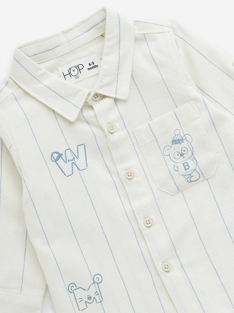 HOP Baby White Striped Cotton Shirt