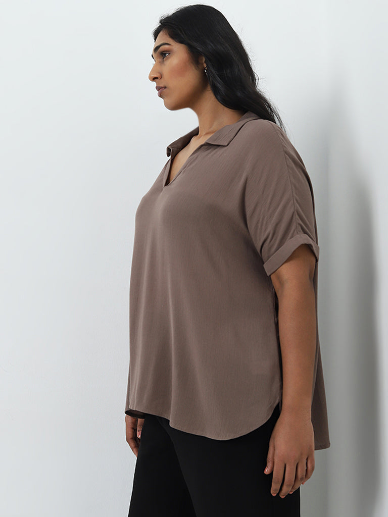 Gia Brown Solid Blouse