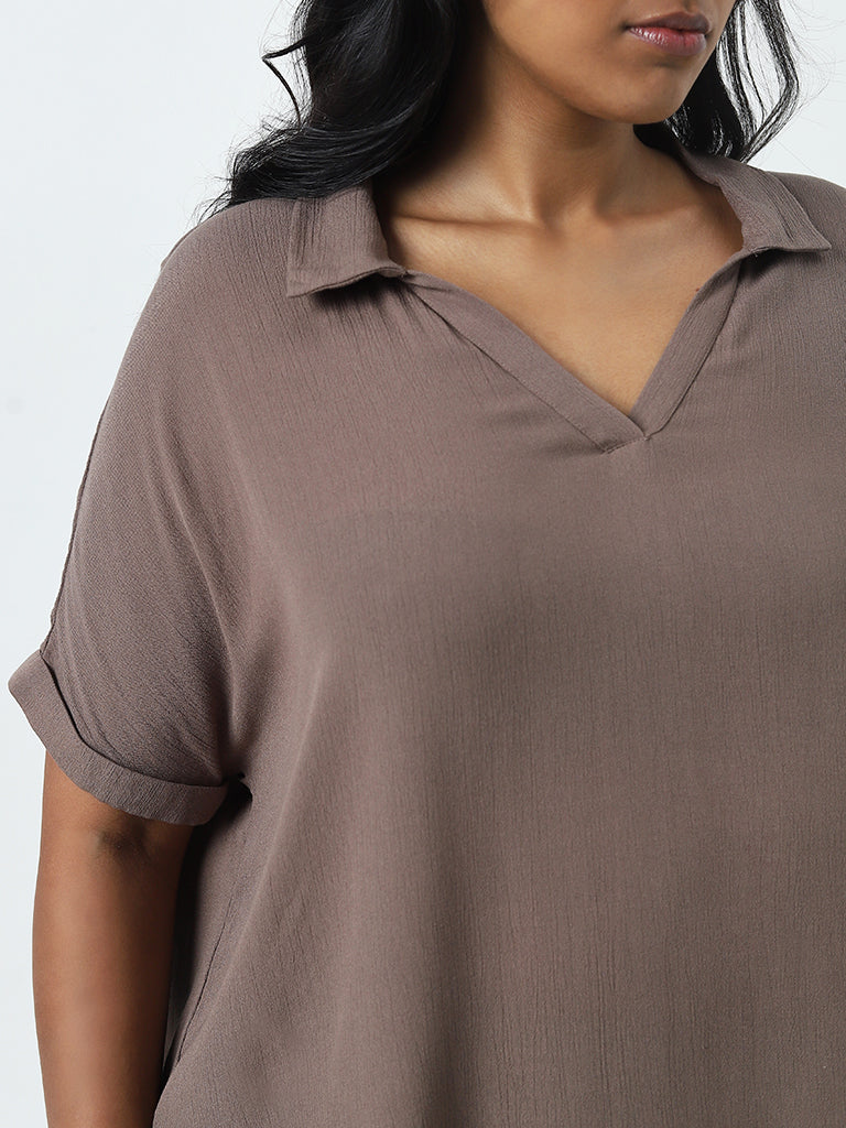 Gia Brown Solid Blouse